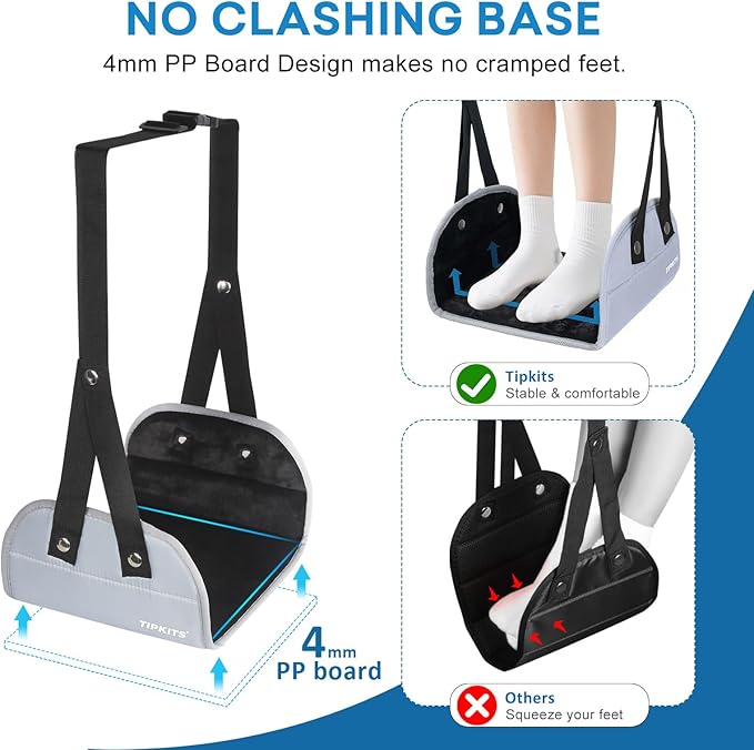 Foot Hammock for Plane Travel with Comfortable No Clashing Base, Portable Airplane Foot Rest Made with Memory Foam, Foot Sling Travel Essentials to Reduce Swelling and Soreness, Gifts for Travelers