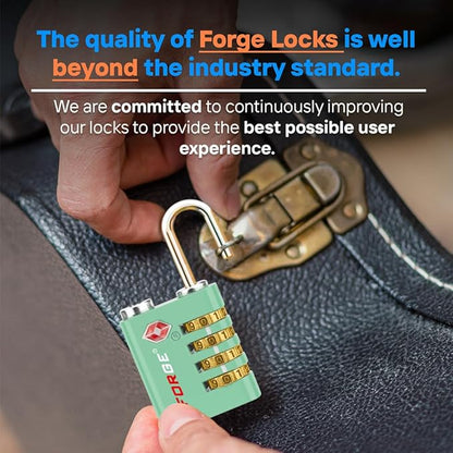 Forge Dual-Opening: Key or Combination Access Lock, TSA Approved Locks for Luggage, Pelican case, Travel, Gym, School, Stainless Steel Shackle. (Green, 4 Pk)