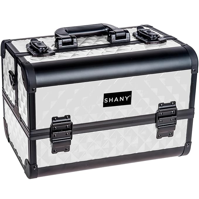 SHANY Premier Fantasy Professional Makeup Train Case Cosmetic Box Portable Makeup Case Organizer Jewelry storage with Locks, 3 Trays, Makeup Brush Holder and Cosmetics Mirror - Snow White