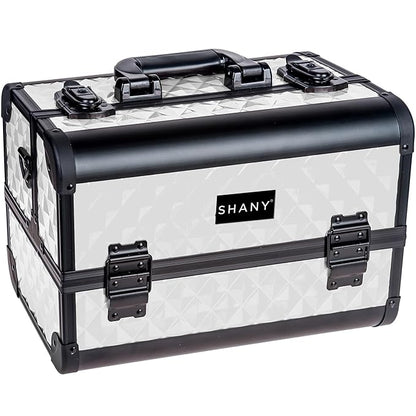 SHANY Premier Fantasy Professional Makeup Train Case Cosmetic Box Portable Makeup Case Organizer Jewelry storage with Locks, 3 Trays, Makeup Brush Holder and Cosmetics Mirror - Snow White