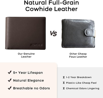 Genuine Leather Wallet for Men 12 Cards Mens Wallet Bifold Rfid Blocking with 2 ID Windows Card Holder Wallet with Gift Box