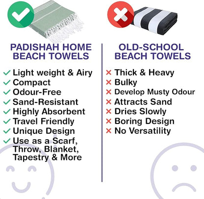 Turkish Beach Towels, Pack of 2 | Oversized, Quick Dry, Sand Free | 100% Cotton, Large 38x71 Towels for Beach, Pool, Travel | Ultra-Soft, Compact, and Absorbent | Light Green