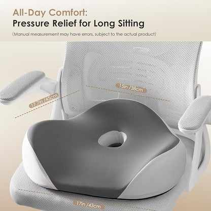 FLORICH Seat Cushion, Memory Foam Seat Cushion for Car Office Chair, Ergonomic Office Seat Chair Cushion for Sciatica Pain Relief, Larger Seat Cushion for for Long Sitting Office Workers - Grey