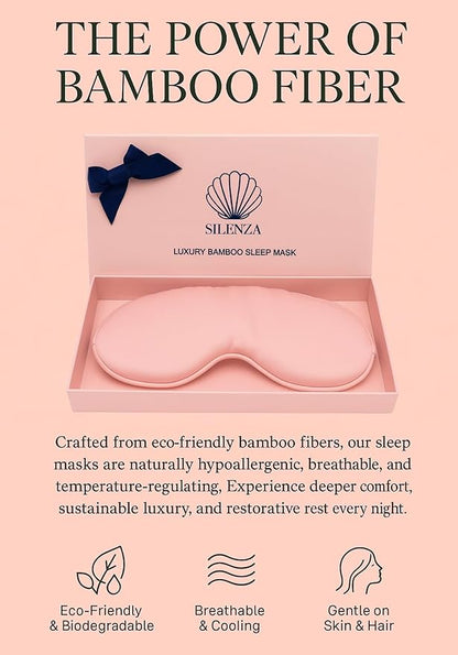 Luxury Bamboo Sleep Mask – Ultra-Soft Cooling Eye Mask for 100% Light Blocking, Adjustable Comfort Strap, Perfect for Travel & Better Sleep (Blush)