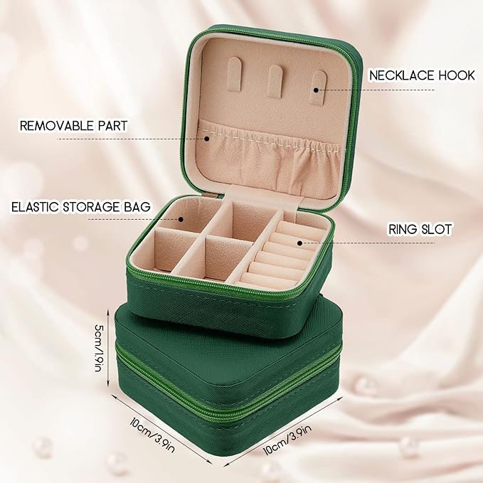 Taiyin 6 Pcs Travel Jewelry Case Box Bridesmaid Gifts Bulk Travel Jewelry Cases Boxes Small Jewels Organizers Mini Accessories Ornaments Storage for Women Girls Wedding Gifts (Green)