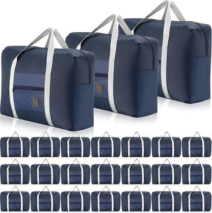 Sweetude 24 Pcs Travel Duffel Bags Bulk Foldable Luggage Bag Women Men Waterproof Carry Tote with Trolley Sleeve for Gym, Overnight, Airlines(Navy Blue)