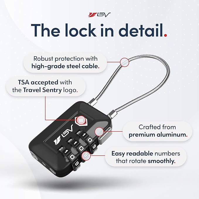 TSA Accepted Luggage Travel Lock, Set-Your-Own Combination Lock for School Gym Locker, Luggage Suitcase Baggage Locks, Filing Cabinets, Toolbox, Case (Black, 4 Pack)