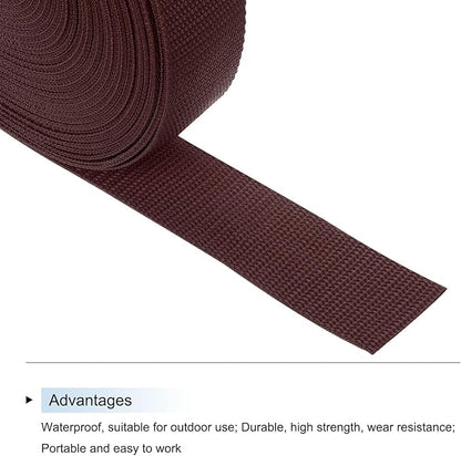 MECCANIXITY Lightweight Polypropylene Webbing Strap 1 1/2" 25 Yard Backpack Strapping Band Brown for Outdoor Luggage Cargo Straps