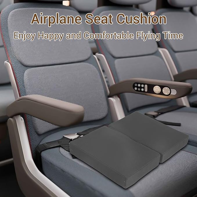Airplane Seat Cushions 2 Pack, Stadium Seat Cushion, Travel Seat Cushion 16.8 * 13 * 2 inches with Handle, Foldable & Portable for Travel and Outdoor Use (Black)