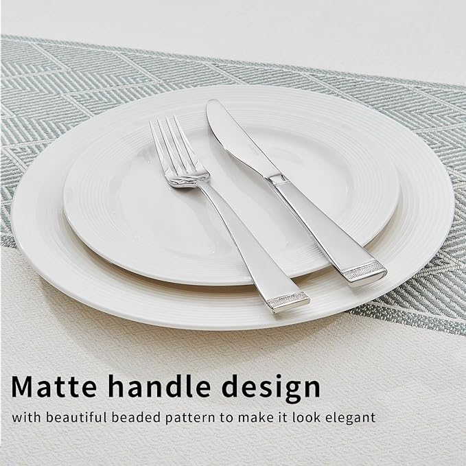 KINGSTONE Silverware Set, 40-Piece Flatware Set for 8, 18/10 Stainless Steel Cutlery Set with Bead Edge, Utensil for Kitchen, Home, Party, Wedding, Mirror Polished, Dishwasher Safe, Featured Gifts