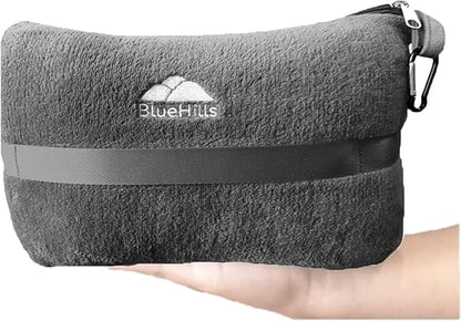 BlueHills Travel Blanket Pillow in Mini Soft Case Premium Plush Airplane Blanket Soft Bag Compact Pack with Luggage Belt and Backpack Clip Small Lightweight Traveling Plane Essentials - Grey Gray M01