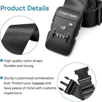 Travel Inspira TSA Lock Luggage Straps for Suitcases | Anti-Burst Protection, High Visibility Color, Easy Identification | Adjustable Heavy-Duty Belt for 20-32 Inch Suitcases