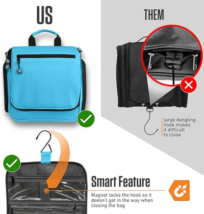 VENTURE 4TH Hanging Travel Toiletry Bag for Women & Men - Travel Organizer with Expandable Compartments & Removable Clear Pouch for Toiletries (Light Blue)