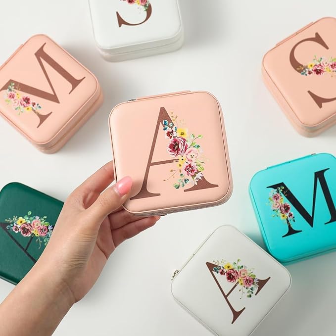 Parima Gifts for Mom - Mothers Day Gifts for Wife, Personalized Birthday Gifts, Mom Gifts From Daughter, Mother In Law Gifts, Mama Gift Idea, Travel Jewelry Case for Women - Letter M, Pink