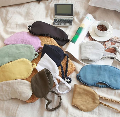 100% Pure Linen Sleep Mask Blackout Eye Mask for Sleeping, Eye Cover with Adjustable Strap - Organic Cotton Core Linen Eyes Mask Breathable for Travel - Gift for Women Men (Tea Brown)