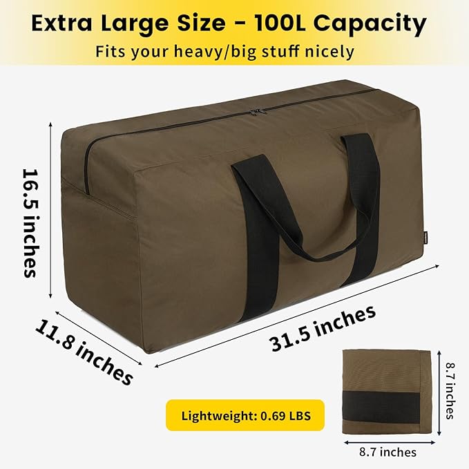 Vorspack Extra Large Duffle Bag for Travel - 100L Duffel Bag for Men Gear Bag for Storage Foldable Weekender Bag for Overnight Camping - Khaki