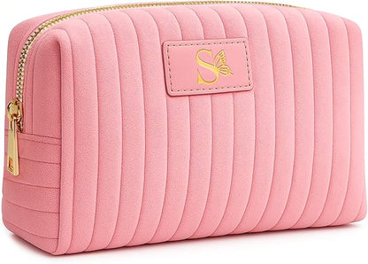 Monogrammed Make Up Bags for Women,Personalized Cosmetic Bags Women,Small Quilted Makeup Pouch,Cute Makeup Bag Travel,Birthday Gifts for Teen Girl (Pink S)