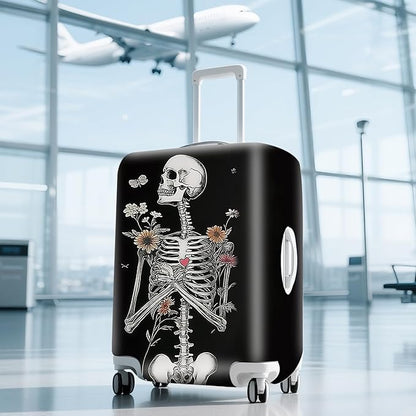 ANNA QUEEN Funny Skull Flower Travel Luggage Cover Suitcase Protector Suitcase Cover Anti-Scratch,Stretchable Fit for 18-32Inch Luggage,Travel Bag Cover Washable XL(fits 29-32Inch suitcase)