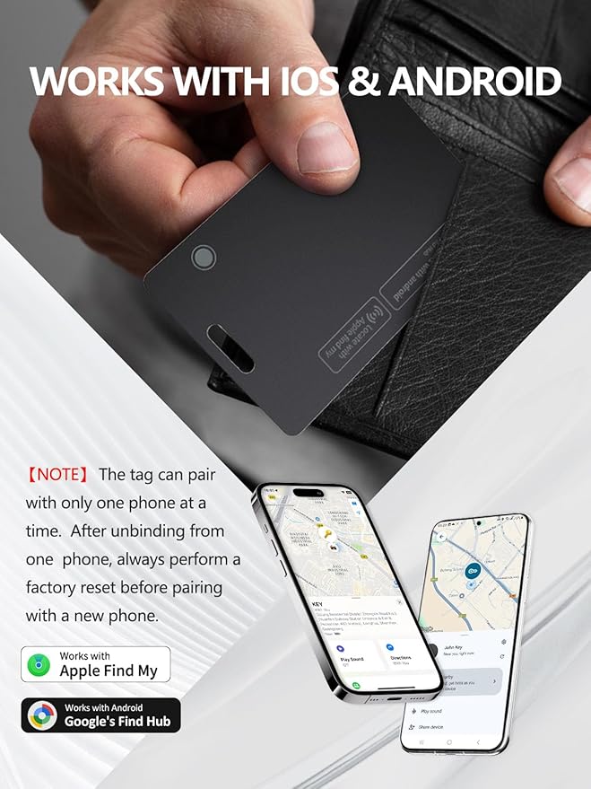 Wallet Tracker Card for Apple & Android, Find My Credit Card Tracker for Wallet, Luggage, Passport, Rechargeable Tracking Card Works with Apple Find My & Google's Find Hub (Black, 1 Pack)