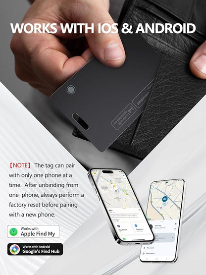Wallet Tracker Card for Apple & Android, Find My Credit Card Tracker for Wallet, Luggage, Passport, Rechargeable Tracking Card Works with Apple Find My & Google's Find Hub (Black, 1 Pack)