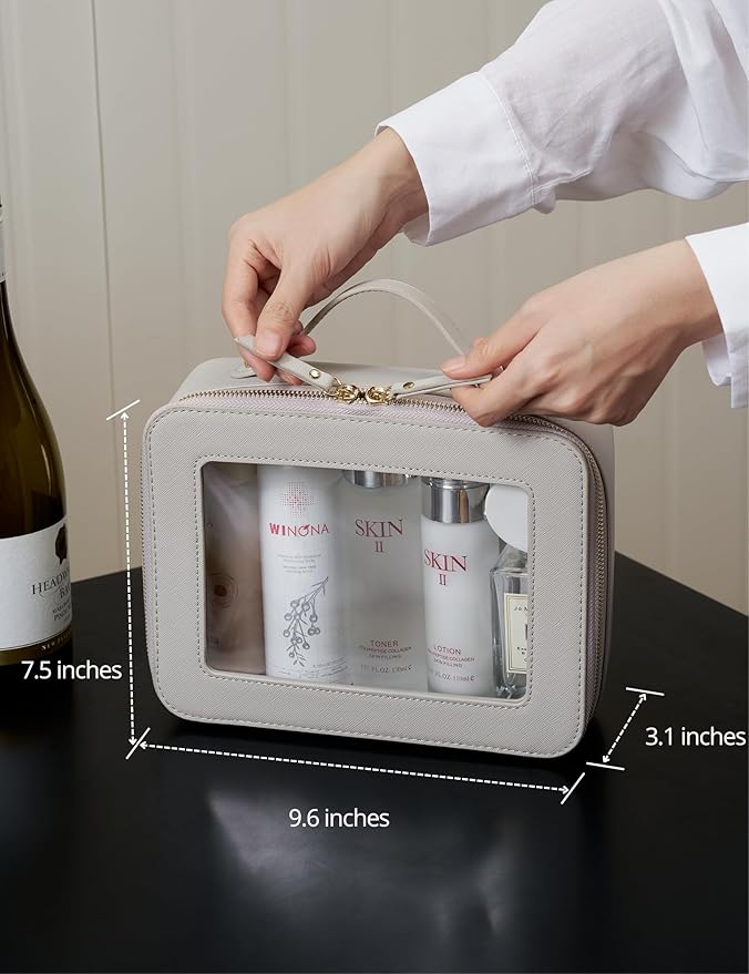 Popvibe Clear Makeup Bag Travel Cosmetic Case Transparent Toiletry Bag with Zipper, Portable Make Up Organizer Traveling Compact Car Bag for Essentials