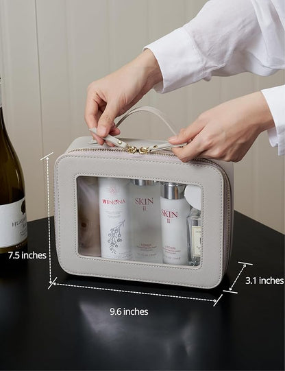 Popvibe Clear Makeup Bag Travel Cosmetic Case Transparent Toiletry Bag with Zipper, Portable Make Up Organizer Traveling Compact Car Bag for Essentials