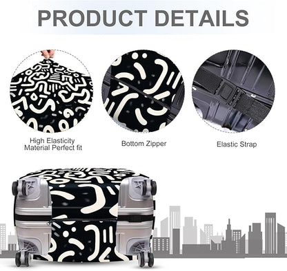 ANNA QUEEN Abstract Black and White Luggage Cover, Artistic Line Design, Stretchable & Washable Travel Sleeve for 20-34 Inch Luggage