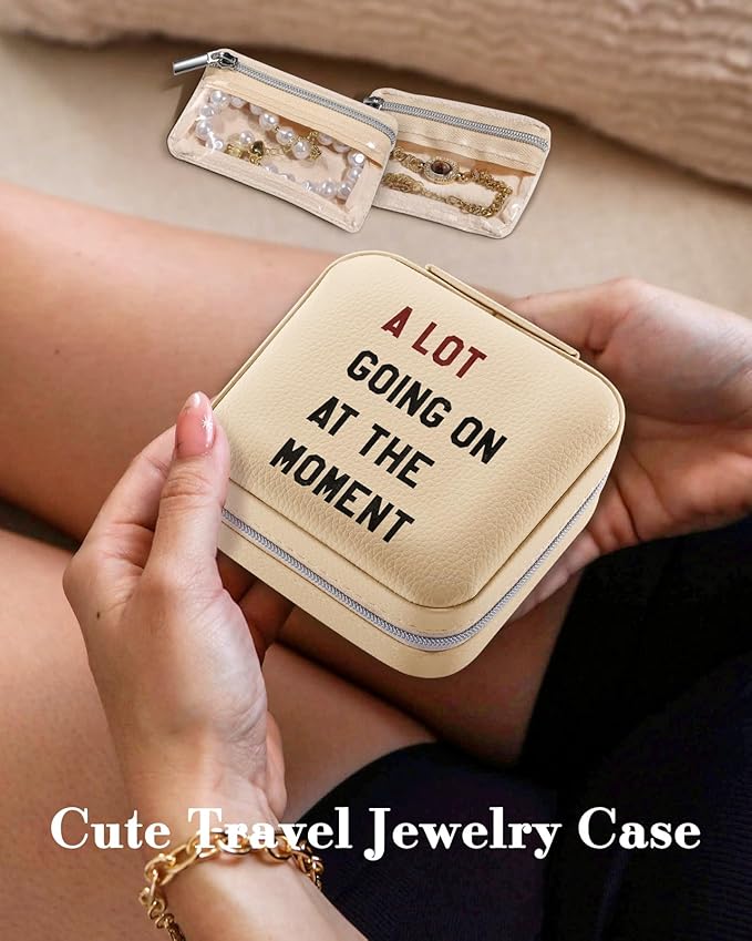 Bistup Travel Jewelry Case - Small Jewelry Organizers and Storage Box for Women Girls Teens Cute Traveling Holder with Mirror, Little Tiny Compact Modern Unique Aesthetic Pretty, Quotes