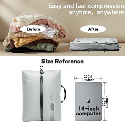 ONTYZZ Two Pack Travel Vacuum Compression Bags Space Saver Vacuum Bags Reusable Compression Bag with IP67 Waterproof Zipper for Travel Suitcases and Backpack,Grey（NO PUMP!）