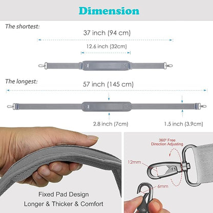 Shoulder Strap, ZINZ 57" Padded Adjustable Shoulder Bag Straps Replacement for Bags with D-Ring (G02Y01)