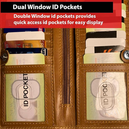 IBRO Long Bifold RFID Blocking Motorcycle Chain Wallet for Men Tan Crunch