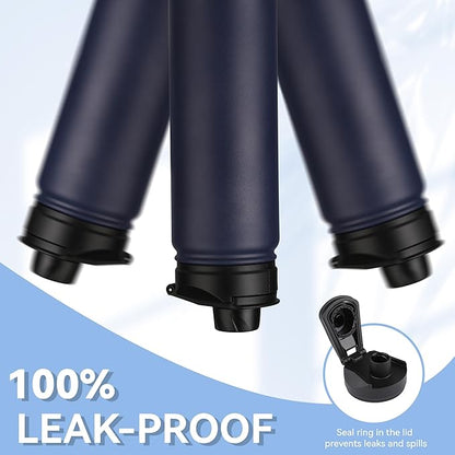 HASLE OUTFITTERS Insulated Water Bottle 22 oz Double Wall Stainless Steel Water Bottle Wide Mouth with Straw Lid & Spout Lid Keeps Cold or Hot(Navy,8)