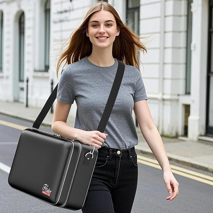 5200℉ Fireproof Document Box with lock, Hard-Shell Case File Organizer with 24 Pocket Accordion File Folder, Portable Safe Box with Shoulder Strap for Home Important Documents Laptop Black