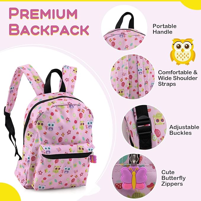 BABY JOY Kids Luggage, 5 Pieces Luggage Set w/ 16" Carry-on Hardshell Spinner Toddler Suitcase, 13" Backpack, Neck Pillow & Insulated Lunch Bag, Travel Kids Rolling Suitcase for Girls Boys (Pink Owl)