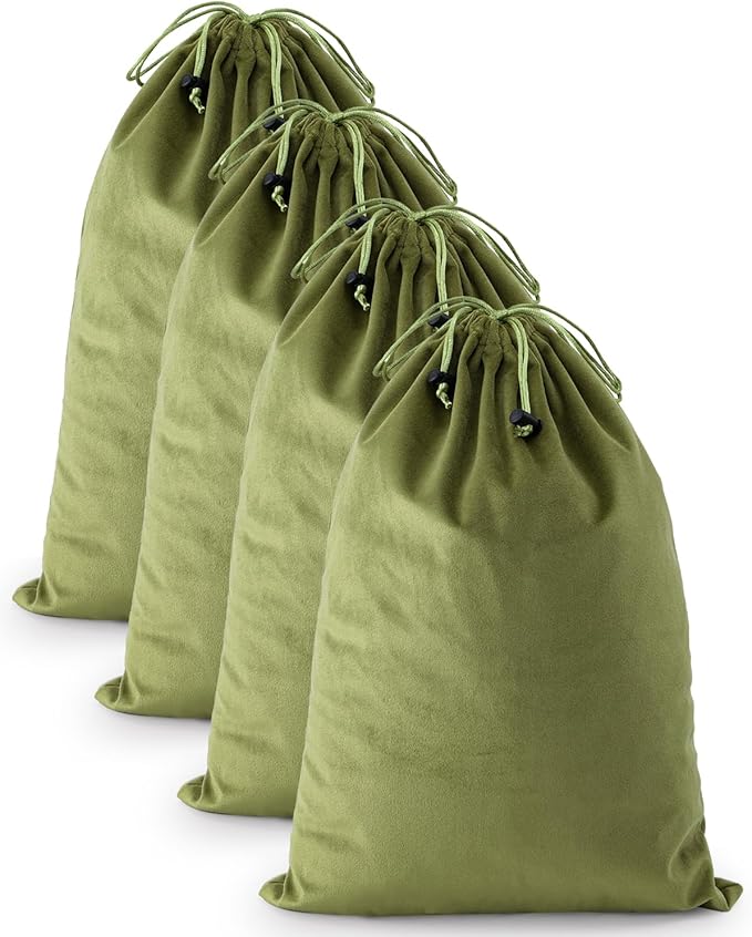 FantasyLife Shoe Bags for Travel, Washable Dust Bags for Storage & Packing, Flannel Shoe Pouch with Drawstring Closure for Purses, Handbags, Shoes & Toys (4, Sage Green)