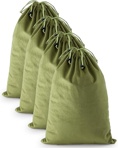 FantasyLife Shoe Bags for Travel, Washable Dust Bags for Storage & Packing, Flannel Shoe Pouch with Drawstring Closure for Purses, Handbags, Shoes & Toys (4, Sage Green)