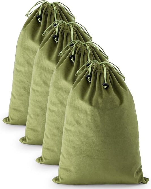 FantasyLife Shoe Bags for Travel, Washable Dust Bags for Storage & Packing, Flannel Shoe Pouch with Drawstring Closure for Purses, Handbags, Shoes & Toys (4, Sage Green)