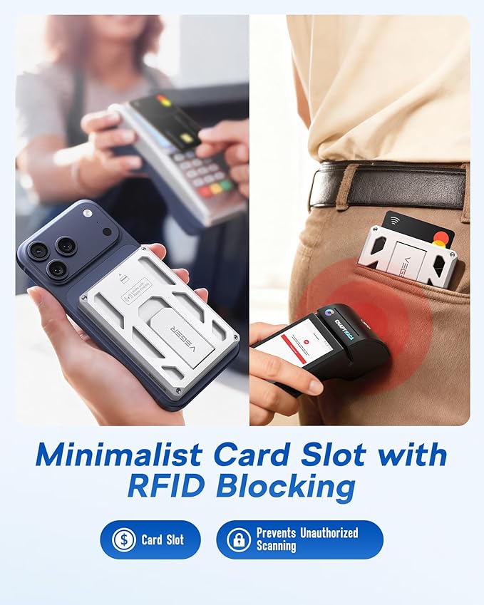 VEGER Portable Charger, Magnetic Power Bank with Phone Stand, Card Slot RFID Blocking, Global Tracking, 20W USB-C Fast Charging Powerbank, 15W Wireless Battery Pack for iPhone17/16/15/14/13/12 White