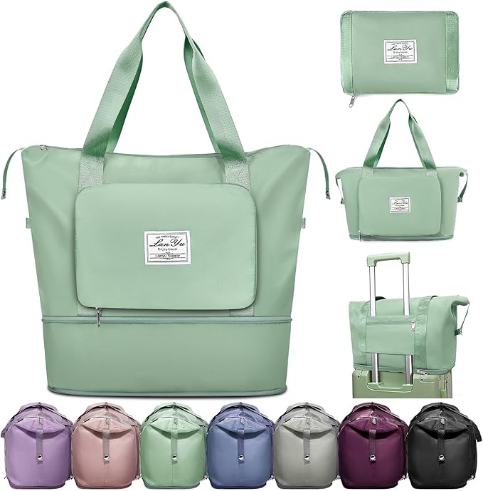 Ranslen Large Capacity Folding Travel Bag,Expansion Travel Duffel Bag with Dry and Wet Separation Portable Travel Duffel Bag