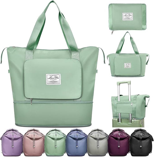 Ranslen Large Capacity Folding Travel Bag,Expansion Travel Duffel Bag with Dry and Wet Separation Portable Travel Duffel Bag