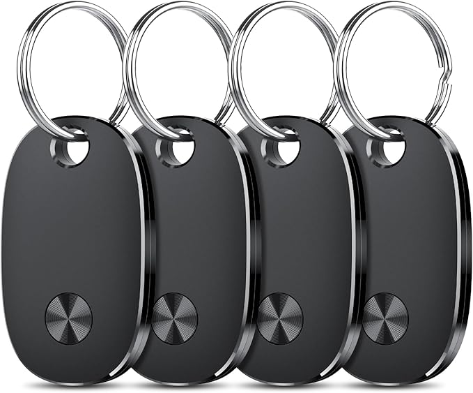 Tracker Tags-4 Pack, Bluetooth Tracker Works with Apple Find My APP (iOS Only), Keys Finder and Item Locator for Luggage, Backpack, Suitcases, Replaceable Battery, IP67 Waterproof weTag pro