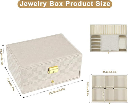 GUOER Jewelry Box for Women Girl Wife - Large PU Leather Jewelry Organizer Storage Case with Two Layers Display for Earrings Bracelets Rings Watches (Light Khaki)