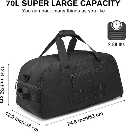 G4Free 70L Large Tactical Duffle Bag Men Sports Gym Backpack with Shoes Compartment Military MOLLE Duffel Backpack ( Black)