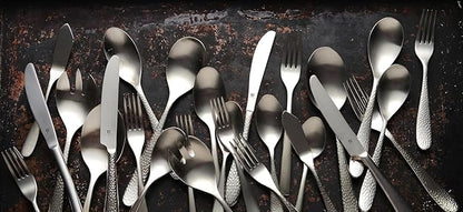 Matte Silverware Set, 18/10 Stainless Steel Satin Flatware, Modern Brushed Finish Cutlery, Dishwasher Safe & Durable, Built to Last (40-Piece, Sleek)