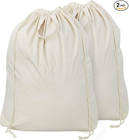 2 Pcs Canvas Laundry Bags with Carrying Handles & Drawstring Closure, Machine-washable Laundry Basket Hamper Liner Replacement Bags