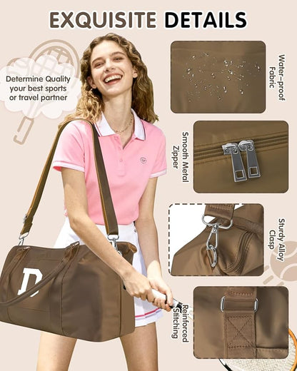 Birthday Graduation Gifts for Daughter,Initial Travel Duffel Bag Sports Gym Bag for Girls Teen Kids Birthday Gifts,Personalized Weekender Bag Carry On Tote Bags Cute Overnight Bag for Women(Brown, D)