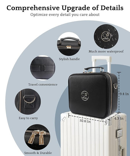 MOMIRA Travel Makeup Bag Cosmetic Bag with Lighted Mirror, Adjustable Brightness in 3 Color Scenarios/Detachable makeup mirror, All-round Upgrade, Waterproof, Gift for Women -Black