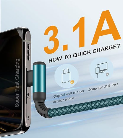 sweguard USB C Cable Right Angle [3Pack, 10FT+6.6FT+3.3FT], 3.1A Fast Charger Cable Nylon Braided Cord for iPhone 17 16 15 Pro Max Plus iPhone Air, Samsung Galaxy S25 S24 S23 S22 S21 Note 20 10,Moto