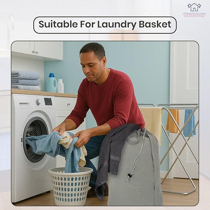 LFH Home Cotton Canvas Large Laundry Bag with Handle, Heavy Duty Drawstring Closure Washable Laundry Bags, School Travel, Home, Hotel, College Dorm, Organizer Sack, Toys Clothes 28x36 (Pack of 2)-Grey