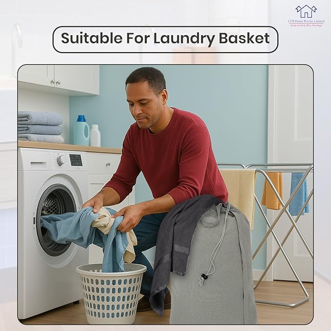 LFH Home Cotton Canvas Large Laundry Bag with Handle, Heavy Duty Drawstring Closure Washable Laundry Bags, School Travel, Home, Hotel, College Dorm, Organizer Sack, Toys Clothes 24x36 (Pack of 2)-Grey